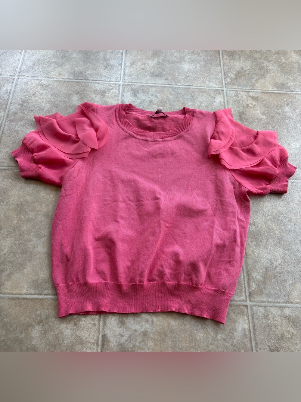 Nanette Lepore Bright Pink Ruffle-Sleeve Knit Top
